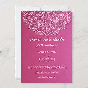 Elegant Pink White Paisley Indian Hindu Wedding Save The Date