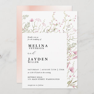 Elegant Pink Wild Floral Wedding Kaart