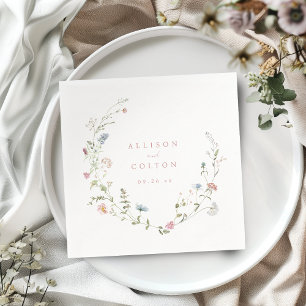 Elegant Pink Wildflower Rustic Boho Wedding Servet