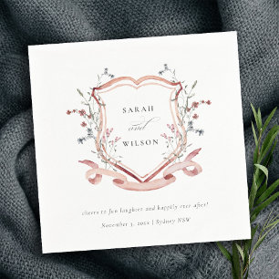 Elegant Pink Wildflower Waterverf Crest Wedding Servet