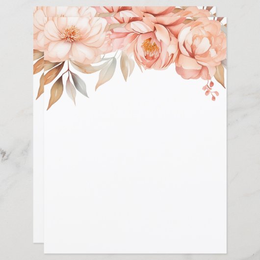 Elegant Pioen Bloemen Stationery Papier (Voorkant / Achterkant)