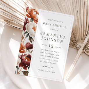 Elegant pioen Floral Herfst Baby shower Uitnodigin Kaart