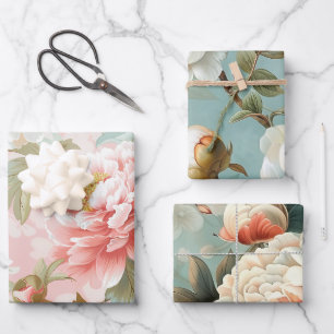 Elegant Pioen Pastel Bloemen Gift Inpakpapier Vel