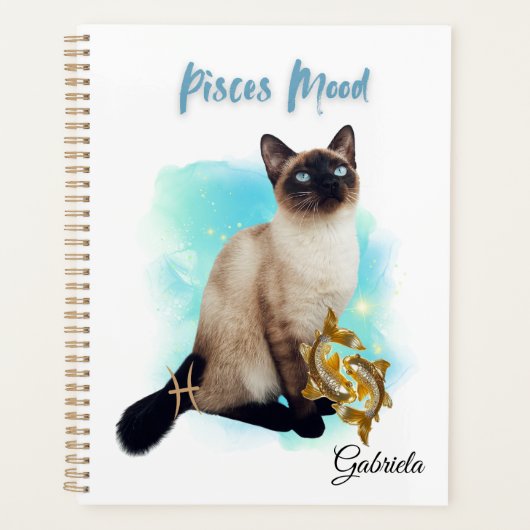 Elegant Pisces Zodiac Cat Planner Notebook (Devant)