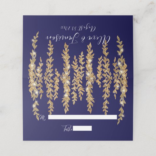 Elegant Place Card Twinkle Lights Gold Willow Leaf (Buitenkant ongevouwen)