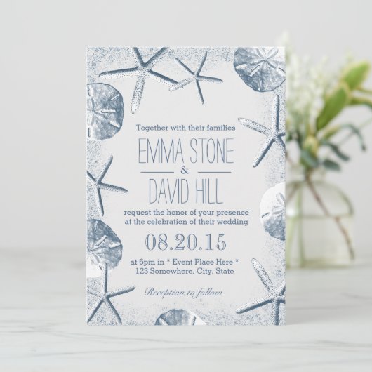 Elégant Plage Thème Mariage Invitations (Debout devant)