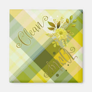 Élégant Plaid Floral Clean Lave-vaisselle Magnet