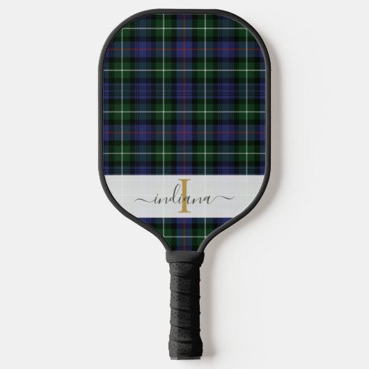 Elegant Plaid Monogram Script Schotse ruit Pickleball Paddle (Voorkant)