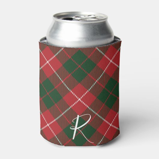 Elegant Plaid Red Green Tartan Monogram Custom Blikjeskoeler (Blikje Voorkant)