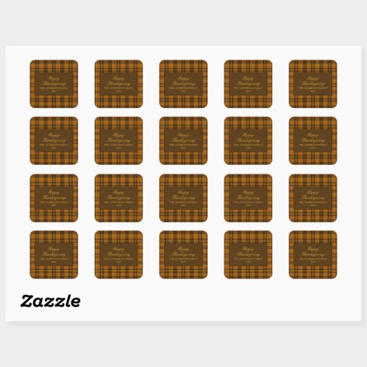 Elegant Plaid Thanksgiving Classic Custom Favor Vierkante Sticker (Vel)