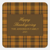 Elegant Plaid Thanksgiving Classic Custom Favor Vierkante Sticker (Voorkant)