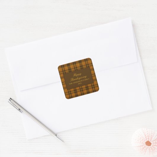 Elegant Plaid Thanksgiving Classic Custom Favor Vierkante Sticker (Envelop)