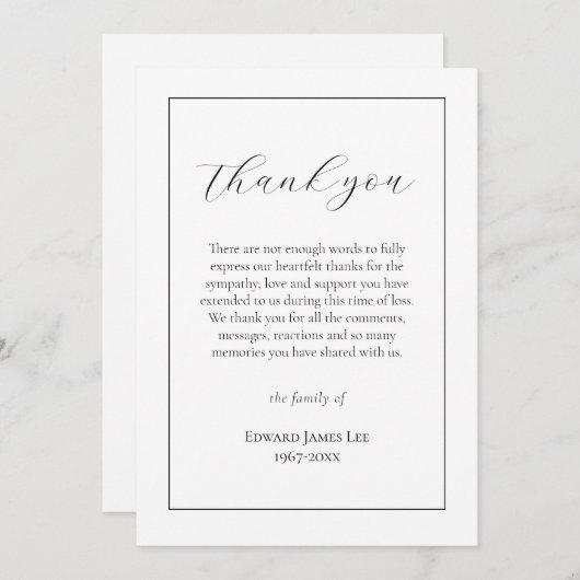 Elegant Plain Bereavement Hartelijk dank Bedankkaart (Voorkant / Achterkant)