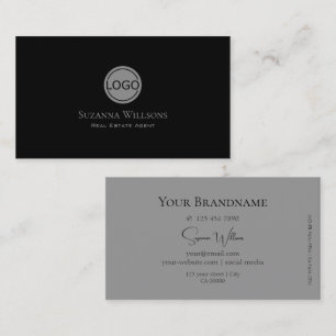 Elegant Plain Black en Grey Chic met Logo Modern Visitekaartje