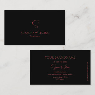 Elegant Plain Black en Red met monogram stijlvol Visitekaartje