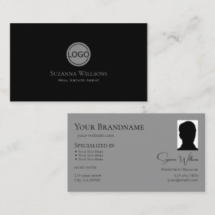 Elegant Plain Black Grey met Logo- en Photo Cool Visitekaartje