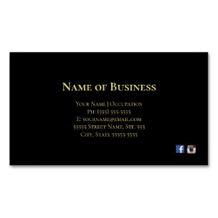 Elegant Plain Black met Gold Text Social Media Magnetisch Visitekaartje