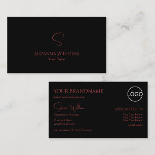 Elegant Plain Black Red met monogram en Logo Visitekaartje