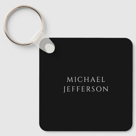Elegant Plain Black White Personalized Custom Sleutelhanger (Voorkant)