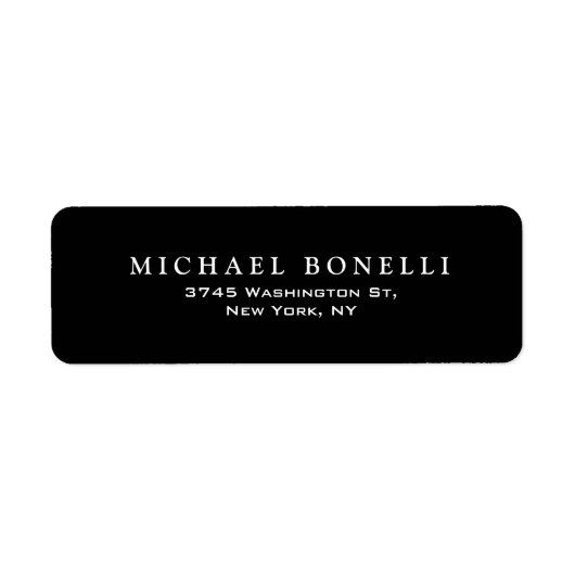 Elegant Plain Black White Return Address Label (Voorkant)