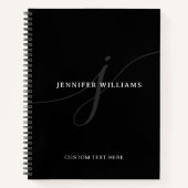Elegant Plain Black White Silver Script Monogram Notitieboek (Voorkant)