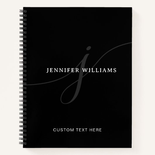 Elegant Plain Black White Silver Script Monogram Notitieboek (Voorkant)