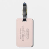 Elegant Plain Blush Pink White Script Monogram Bagagelabel (Achterkant verticaal)
