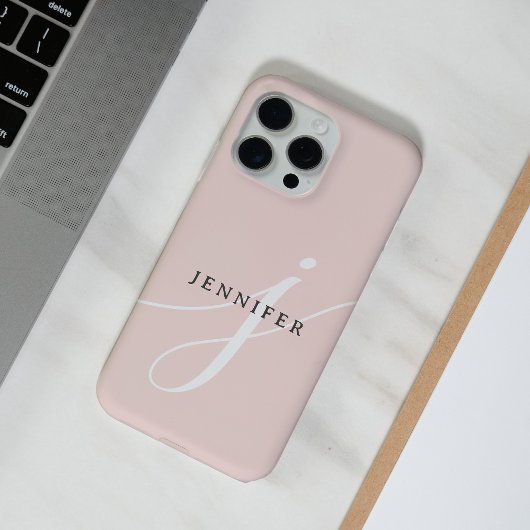 Elegant Plain Blush Pink White Script Monogram Case-Mate iPhone Case