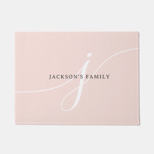Elegant Plain Blush Pink White Script Monogram Deurmat (Voorkant)