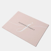 Elegant Plain Blush Pink White Script Monogram Deurmat (Schuin)