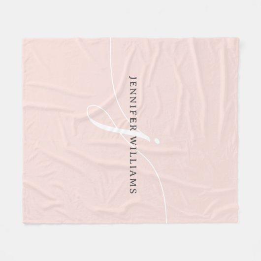 Elegant Plain Blush Pink White Script Monogram Fleece Deken (Voorkant (Horizontaal))