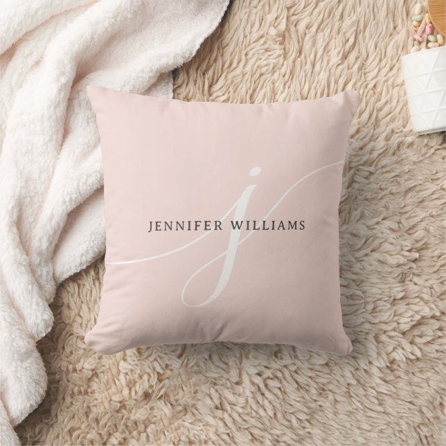 Elegant Plain Blush Pink White Script Monogram Kussen (Deken)