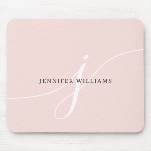 Elegant Plain Blush Pink White Script Monogram Muismat (Voorkant)
