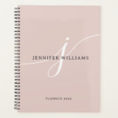 Elegant Plain Blush Pink White Script Monogram Planner (Voorkant)