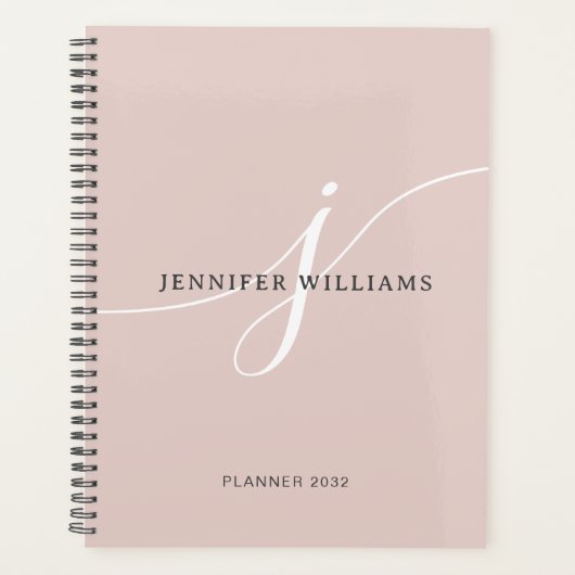 Elegant Plain Blush Pink White Script Monogram Planner (Voorkant)