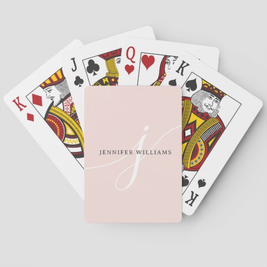 Elegant Plain Blush Pink White Script Monogram Pokerkaarten (Achterkant)