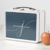 Elegant Plain Dusty Navy Blue Script Monogram (In situ)