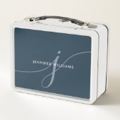 Elegant Plain Dusty Navy Blue Script Monogram (Achterkant)