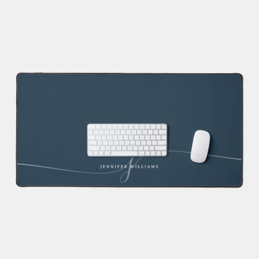 Elegant Plain Dusty Navy Blue Script Monogram Bureaumat (Keyboard & Muis)