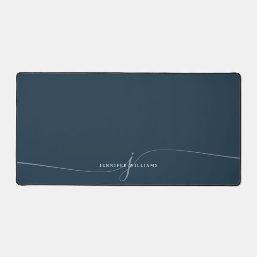 Elegant Plain Dusty Navy Blue Script Monogram Bureaumat (Voorkant)