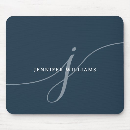 Elegant Plain Dusty Navy Blue Script Monogram Muismat (Voorkant)