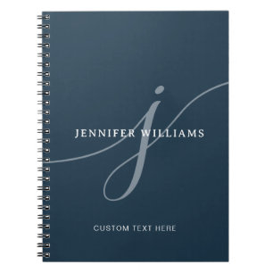 Elegant Plain Dusty Navy Blue Script Monogram Notitieboek