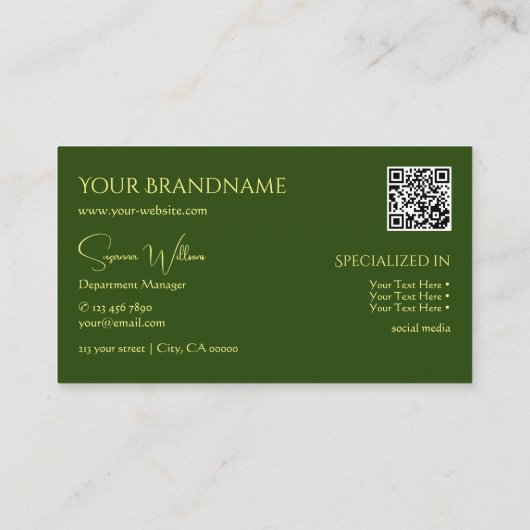 Elegant Plain Forest Green met Monogram QR-code Visitekaartje (Achterkant)