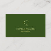 Elegant Plain Forest Green met Monogram QR-code Visitekaartje (Voorkant)