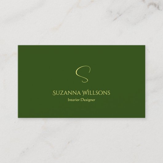 Elegant Plain Forest Green met Monogram QR-code Visitekaartje (Voorkant)