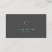 Elegant Plain Grey Blauwgroen met monogram en QR-c Visitekaartje (Voorkant)