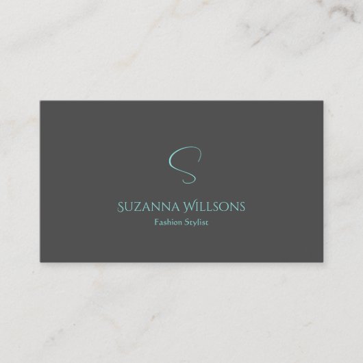 Elegant Plain Grey Blauwgroen met monogram en QR-c Visitekaartje (Voorkant)