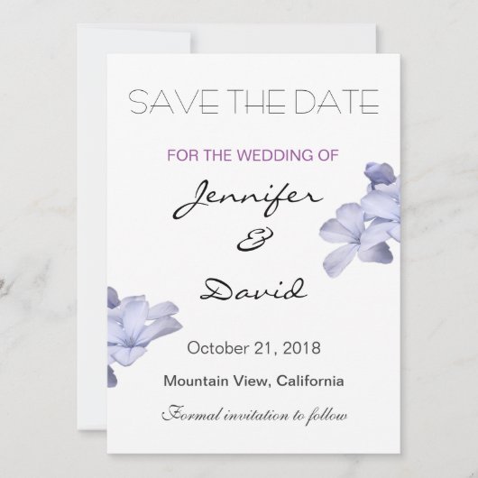 Elegant Plain Wedding Flowers Modern Save the Date (Voorkant)