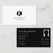 Elegant Plain White Black met monogram en foto Visitekaartje (Voorkant / Achterkant)