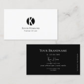 Elegant Plain White en Black met Monogram Modern Visitekaartje (Voorkant / Achterkant)